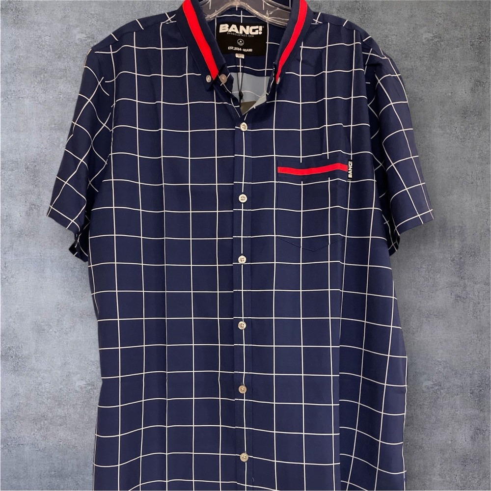 Bang! Men's Stretch button down Short Sleeve shirt New With Tags XL